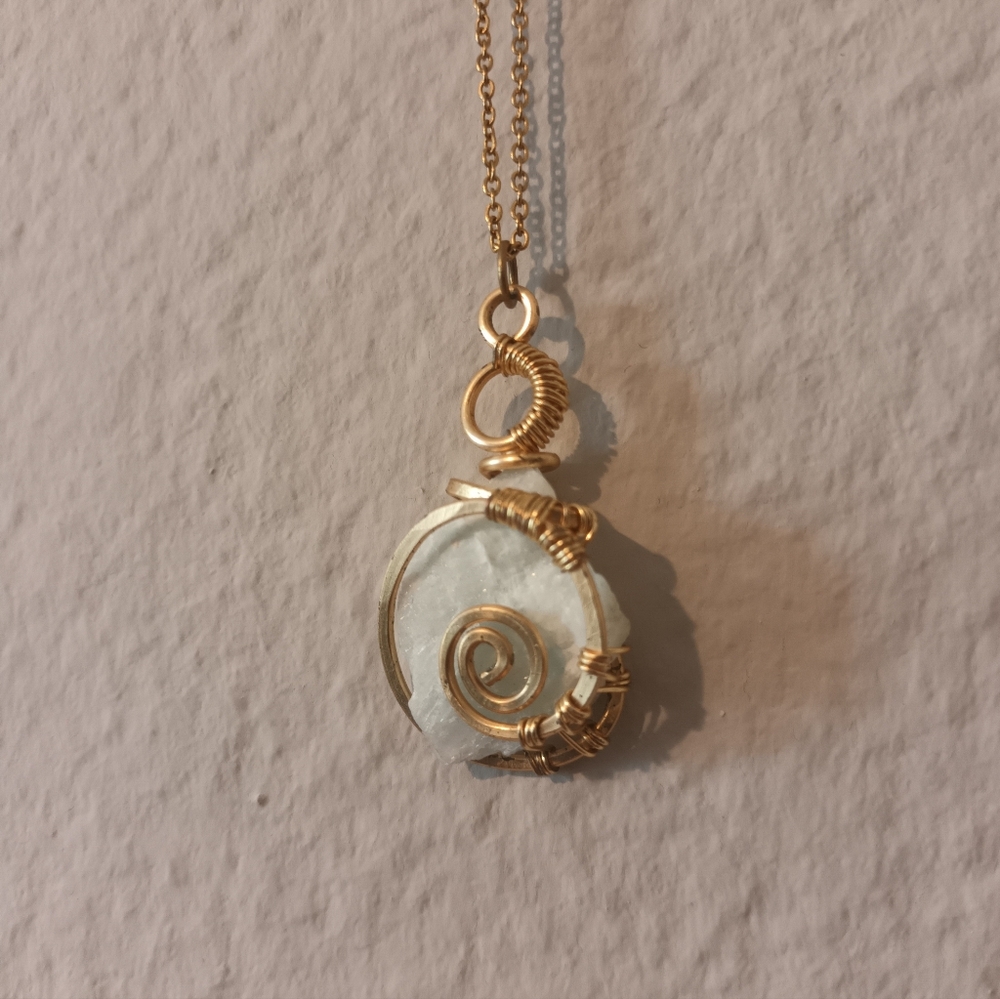 Light Blue Stone and Gold Chain Necklace